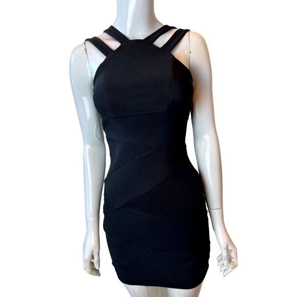 Emerald Sundae Women's Bodycon Mini Dress Small Double-Strap Black w/zip XXS - Picture 2 of 9